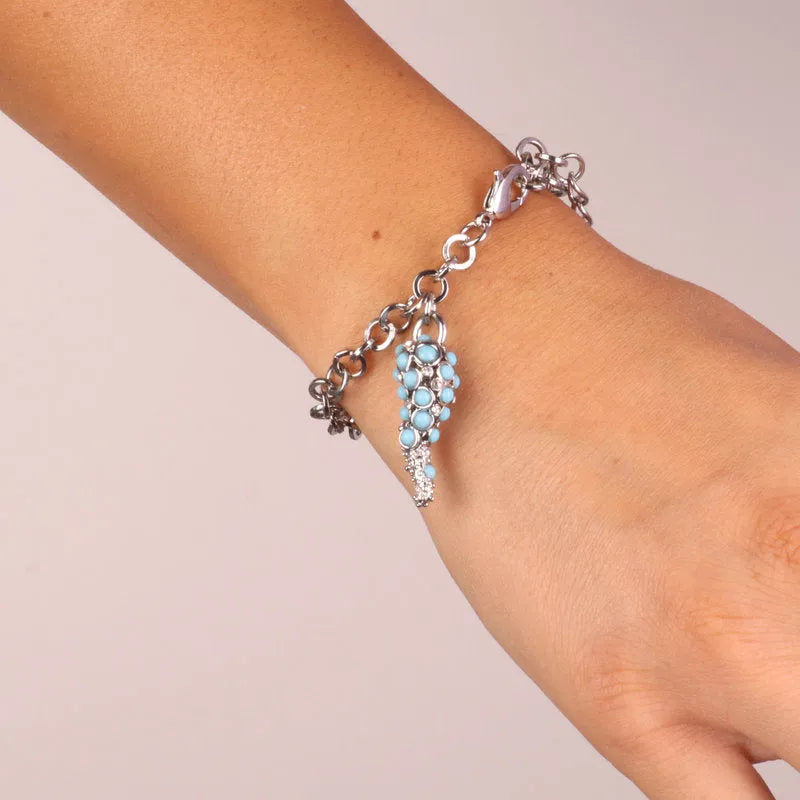 I LOVE NAPLES - METAL BRACELET WITH TURQUOISE POLKA DOT HORN
