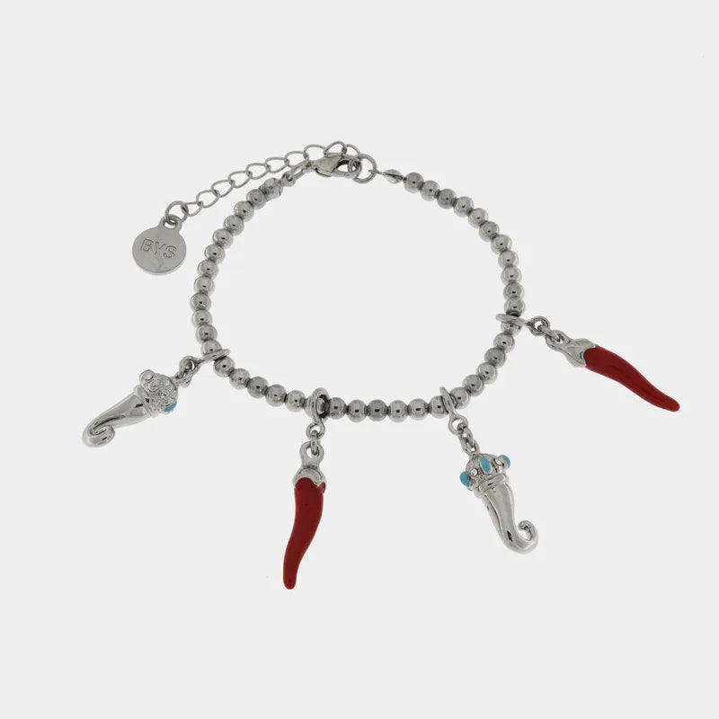 AMO NAPOLI - BRACCIALE IN METALLO CORNI ROSSI E RODIO