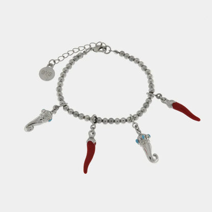 AMO NAPOLI - BRACCIALE IN METALLO CORNI ROSSI E RODIO