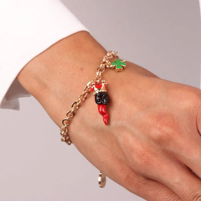 I LOVE NAPLES - RED HORN METAL BRACELET WITH CROWN AND MASK