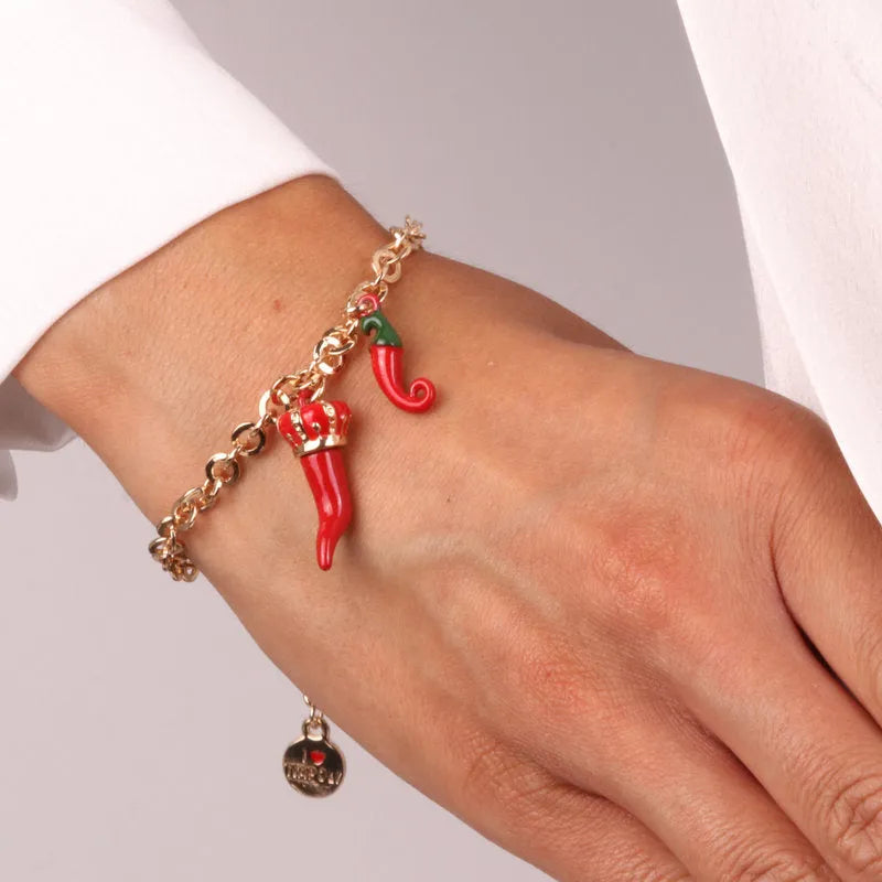 I LOVE NAPLES - RED HORN METAL BRACELET