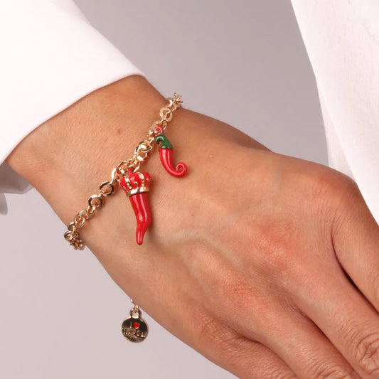 AMO NAPOLI - BRACCIALE IN METALLO CORNI ROSSI