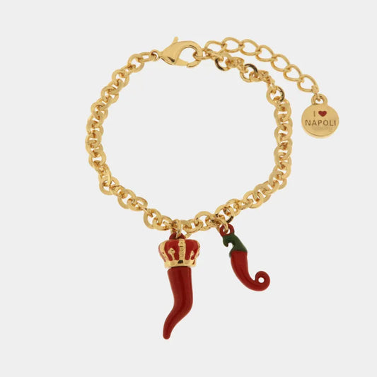 AMO NAPOLI - BRACCIALE IN METALLO CORNI ROSSI