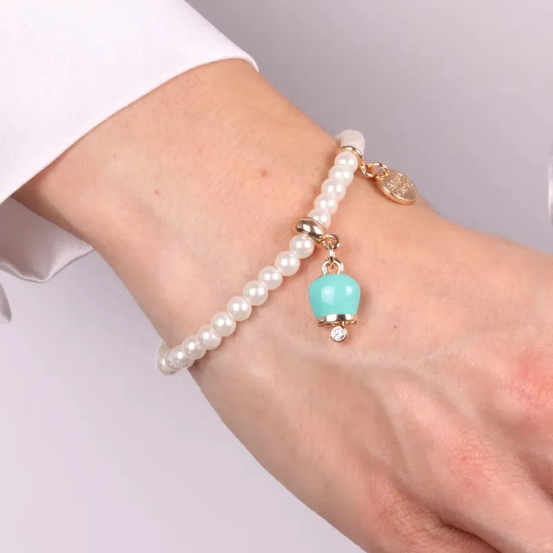 AMO CAPRI - BRACIALE ELASTICO PERLE E CAMPANELLA MINI SMALTO TIFFANY