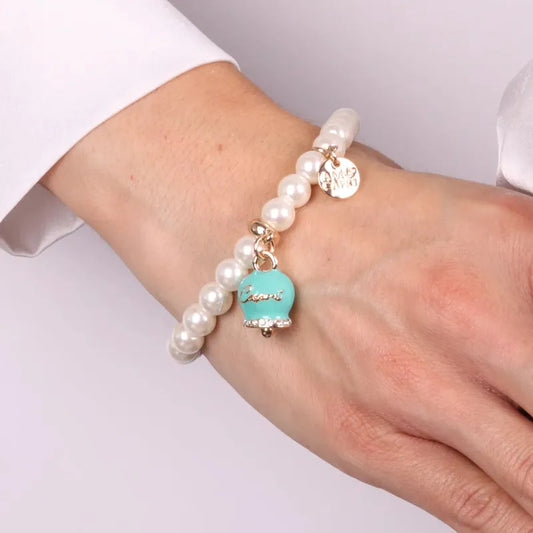 AMO CAPRI - BRACIALE PERLE E CAMPANELLA IN SMALTO TIFFANY