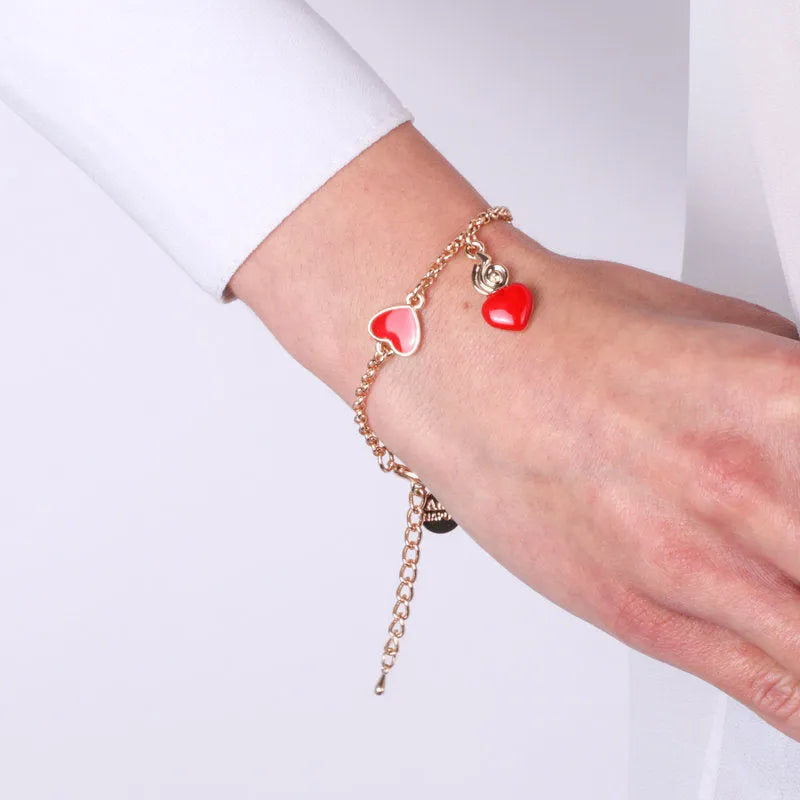 AMO NAPOLI - BRACCIALE IN METALLO CUORE SACRO ROSSO