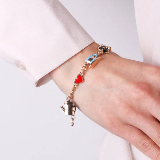 AMO NAPOLI - BRACCIALE IN METALLO CHARMS MASCHERA TAZZINA CAFFE'