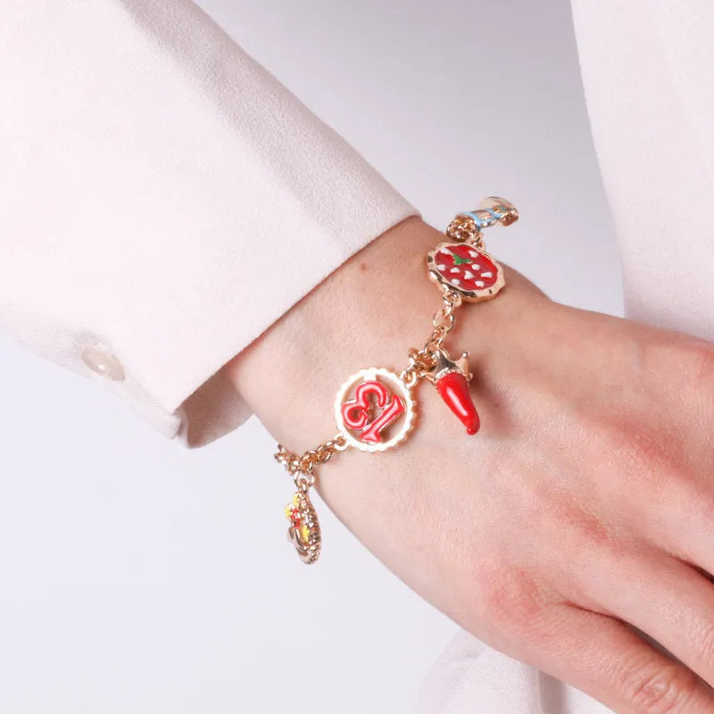 I LOVE NAPLES - METAL BRACELET PIZZA HORN COFFEE CUP CHARM