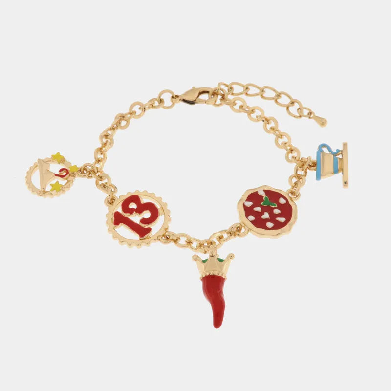 I LOVE NAPLES - METAL BRACELET PIZZA HORN COFFEE CUP CHARM