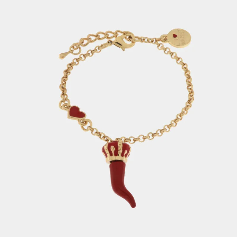 I LOVE NAPLES - METAL BRACELET WITH RED ENAMEL HORN AND CROWN