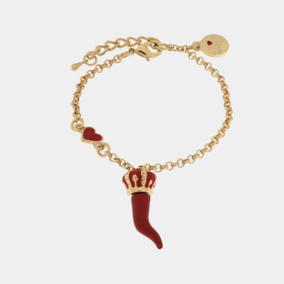 I LOVE NAPLES - METAL BRACELET WITH RED ENAMEL HORN AND CROWN