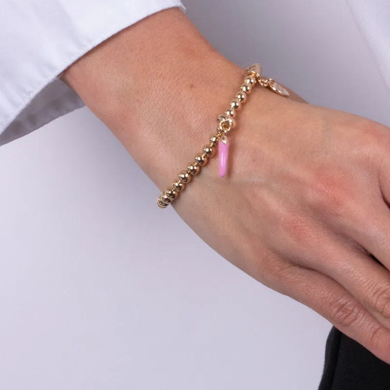 I LOVE NAPLES - METAL BRACELET WITH PINK ENAMEL HORN