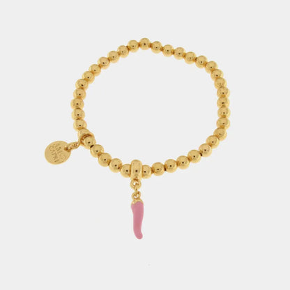 I LOVE NAPLES - METAL BRACELET WITH PINK ENAMEL HORN