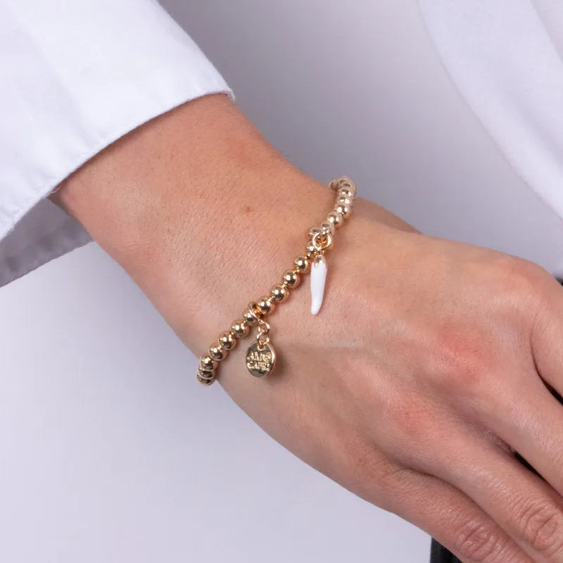 I LOVE NAPLES - METAL BRACELET WITH WHITE ENAMEL HORN