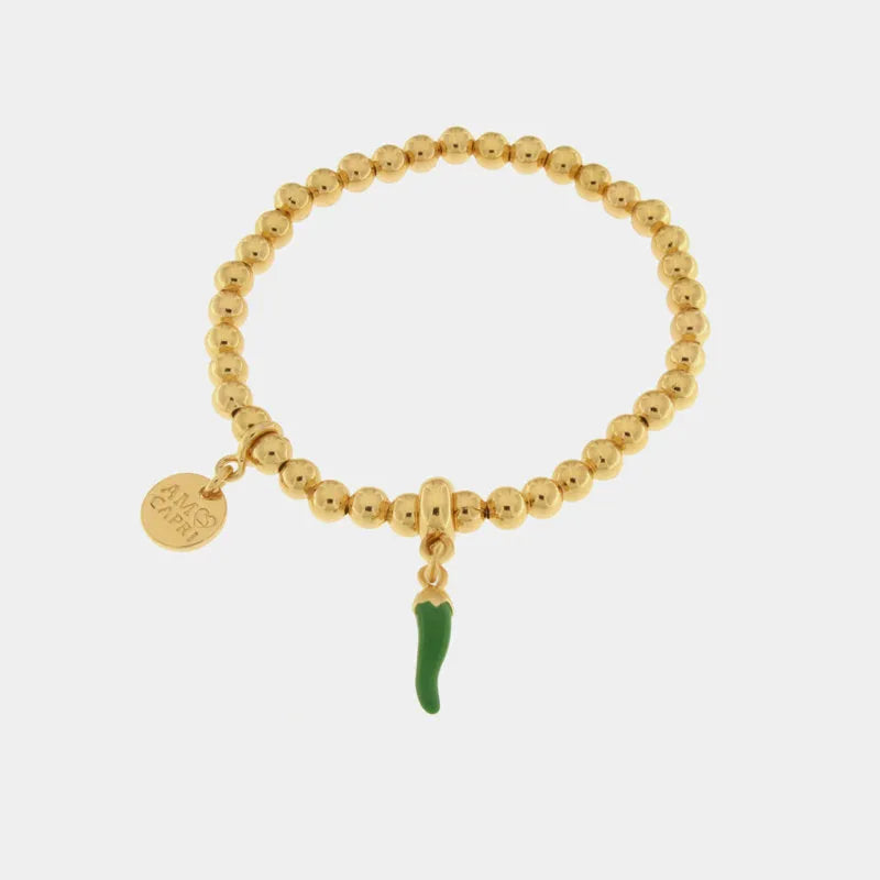 I LOVE NAPLES - METAL BRACELET WITH GREEN ENAMEL HORN