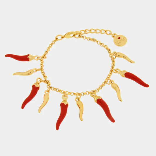 AMO NAPOLI - BRACCIALE IN METALLO CON CORNI SMALTATI ROSSI