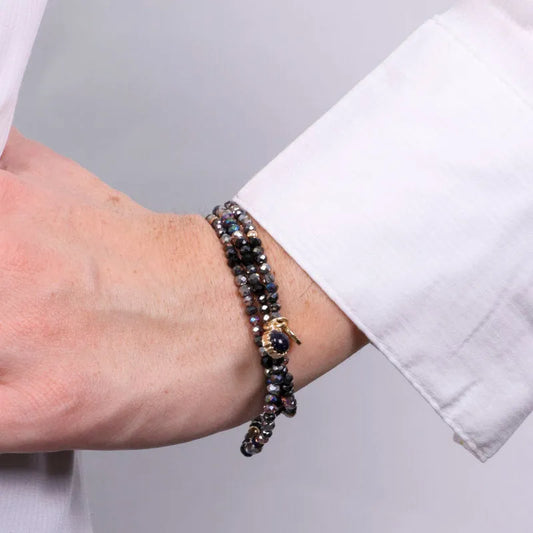 AMO VENEZIA - BRACCIALE ELASTICO IN METALLO CON PERLINE SCURE