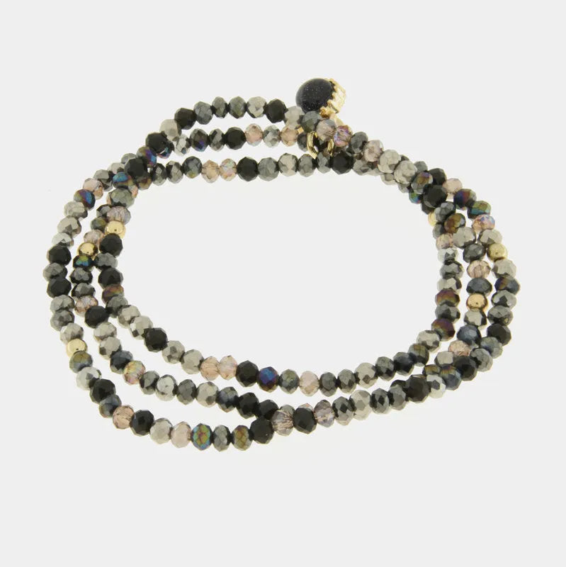 AMO VENEZIA - BRACCIALE ELASTICO IN METALLO CON PERLINE SCURE