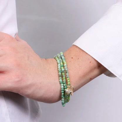 AMO VENEZIA - BRACCIALE ELASTICO IN METALLO CON PERLINE VERDI