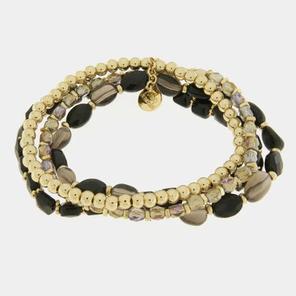 AMO VENEZIA - BRACCIALE ELASTICO IN METALLO CON PIETRE NERE