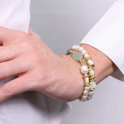 AMO VENEZIA - BRACCIALE ELASTICO CON PIETRE VERDI E PERLE