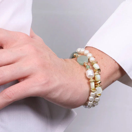 AMO VENEZIA - BRACCIALE ELASTICO CON PIETRE VERDI E PERLE