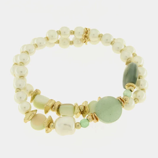 AMO VENEZIA - BRACCIALE ELASTICO CON PIETRE VERDI E PERLE