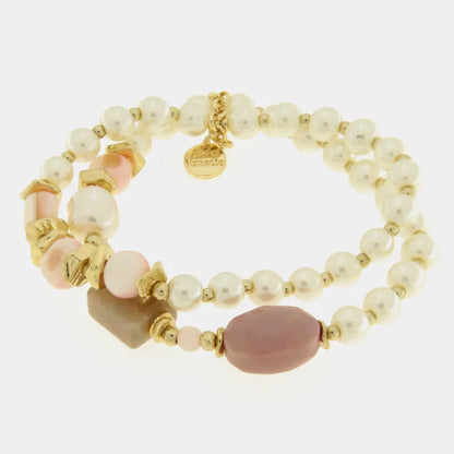 AMO VENEZIA - BRACCIALE ELASTICO CON PIETRE ROSA E PERLE