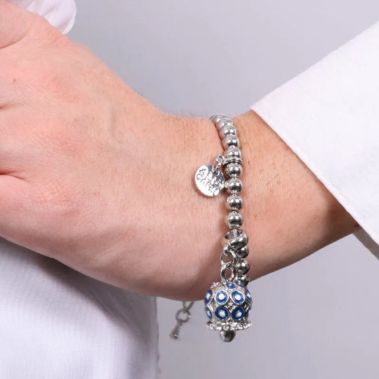 AMO CAPRI - BRACCIALE IN METALLO RODIO CON POIS BLU E ZIRCONI