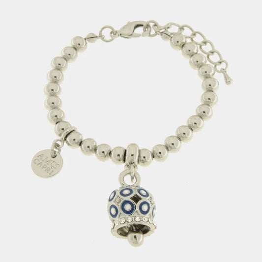 AMO CAPRI - BRACCIALE IN METALLO RODIO CON POIS BLU E ZIRCONI