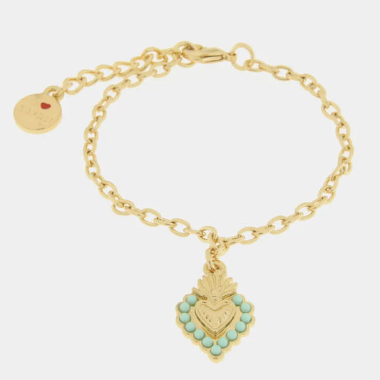 AMO NAPOLI - BRACCIALE METALLO DORATO CON CHARM CUORE SACRO TIFFANY