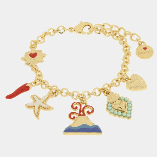 AMO NAPOLI - BRACCIALE METALLO DORATO CON CHARMS VESUVIO