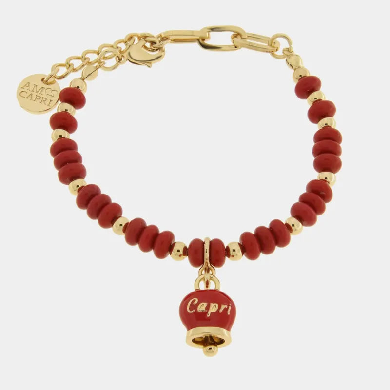 AMO CAPRI - BRACCIALE IN METALLO CON CAMPANELLA CAPRI ROSSA