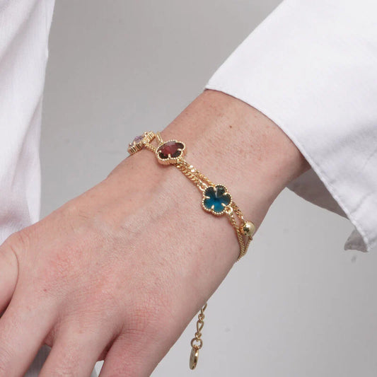 AMO VENEZIA - BRACCIALE METALLO DORATO CON CRISTALLI A FIORE COLORATI