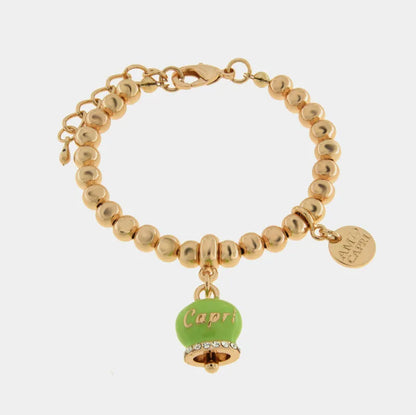 AMO CAPRI - BRACCIALE IN METALLO ROSE' CAMPANELLA GREENERY SCRITTA CAPRI