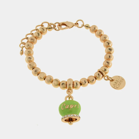 AMO CAPRI - BRACCIALE IN METALLO ROSE' CAMPANELLA GREENERY SCRITTA CAPRI