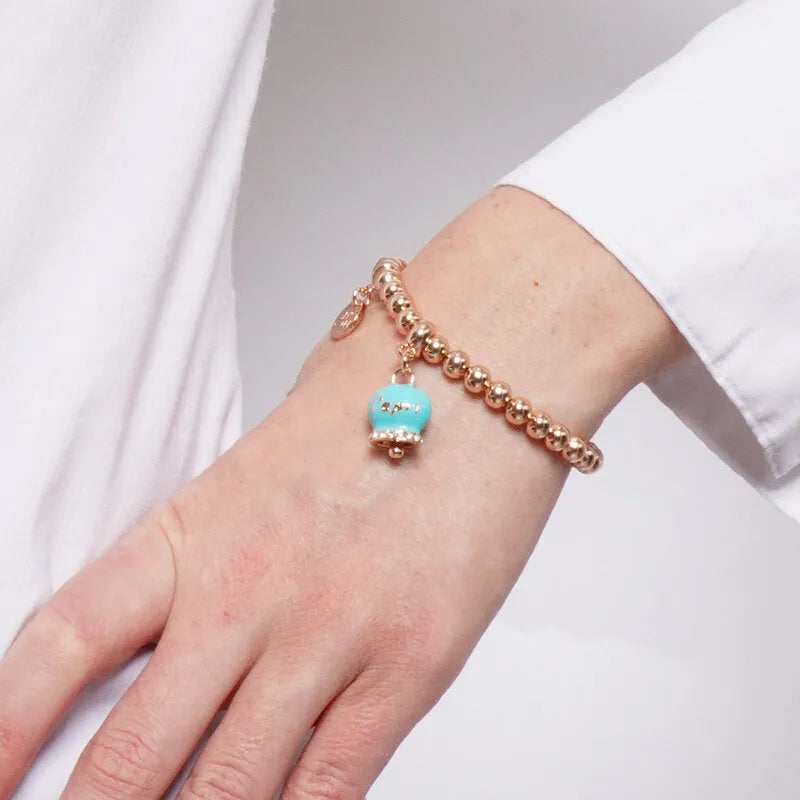 AMO CAPRI - BRACCIALE IN METALLO ROSE' CAMPANELLA TURCHESE SCRITTA CAPRI