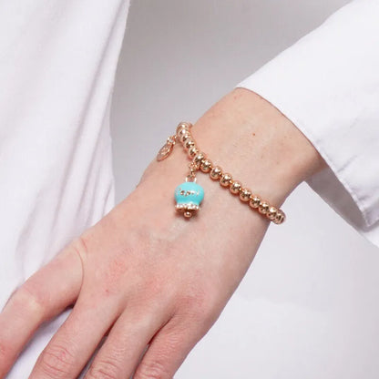AMO CAPRI - BRACCIALE IN METALLO ROSE' CAMPANELLA TURCHESE SCRITTA CAPRI