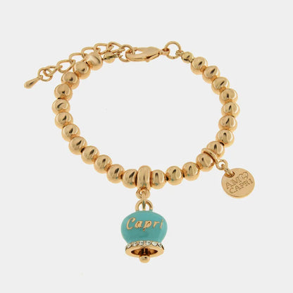 AMO CAPRI - BRACCIALE IN METALLO ROSE' CAMPANELLA TURCHESE SCRITTA CAPRI