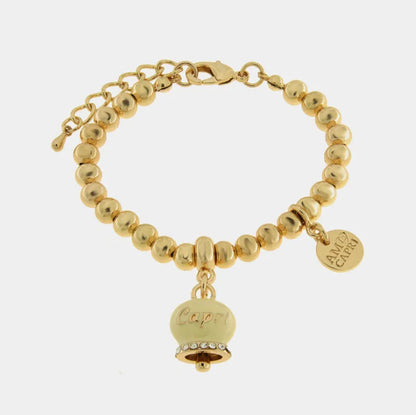 AMO CAPRI - BRACCIALE IN METALLO DORATO CAMPANELLA CREMA SCRITTA CAPRI