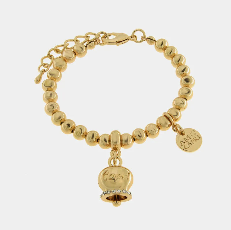 AMO CAPRI - BRACCIALE IN METALLO DORATO CAMPANELLA DORATA SCRITTA CAPRI