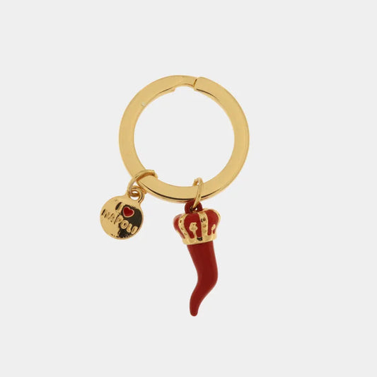 AMO NAPOLI - PORTACHIAVI METALLO DORATO E CORNO ROSSO