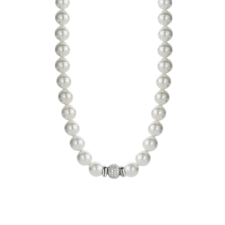 TI SENTO - COLLANA GIROCOLLO PERLE CON SFERA IN ARGENTO E ZIRCONI