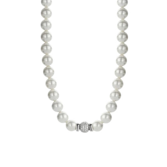 TI SENTO - COLLANA GIROCOLLO PERLE CON SFERA IN ARGENTO E ZIRCONI