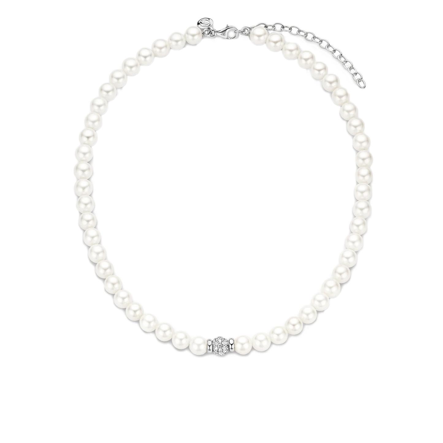 TI SENTO - COLLANA GIROCOLLO PERLE CON SFERA IN ARGENTO E ZIRCONI