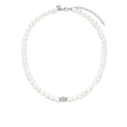 TI SENTO - COLLANA GIROCOLLO PERLE CON SFERA IN ARGENTO E ZIRCONI