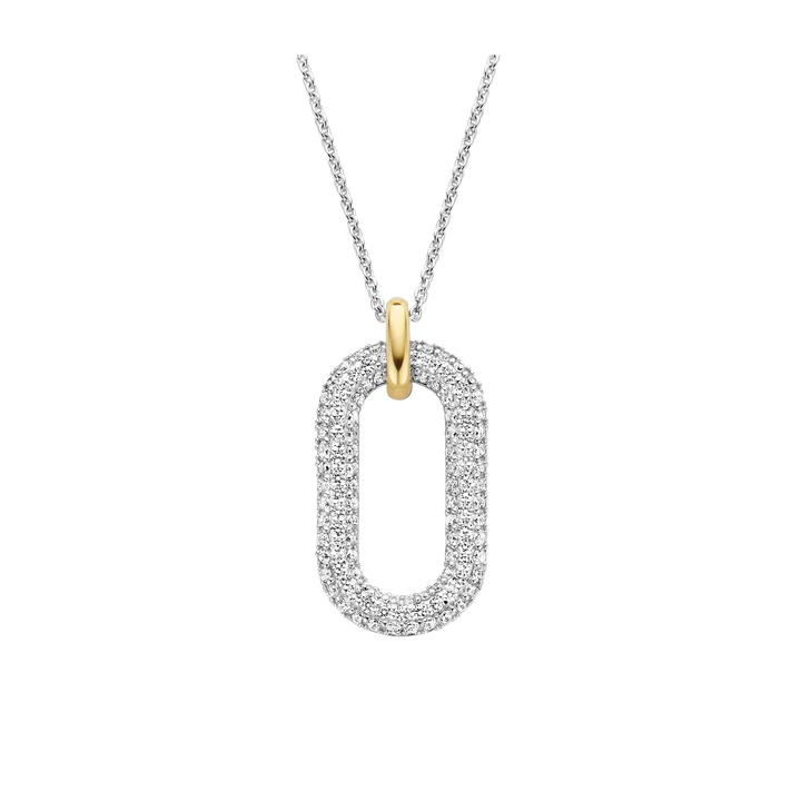 TI SENTO - COLLANA OVALE ARGENTO DORATO E ZIRCONI