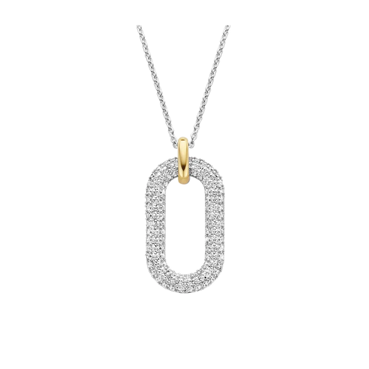 TI SENTO - COLLANA OVALE ARGENTO DORATO E ZIRCONI