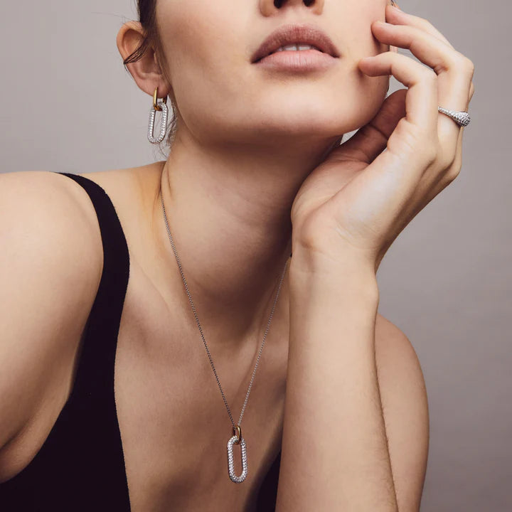 TI SENTO - COLLANA OVALE ARGENTO DORATO E ZIRCONI