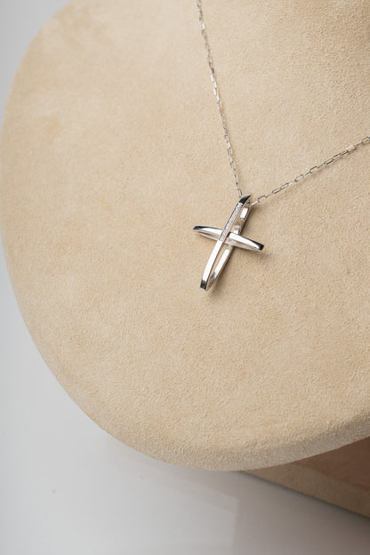 TRAMONTANO - COLLANA CROCE IN DIAMANTI E ORO BIANCO